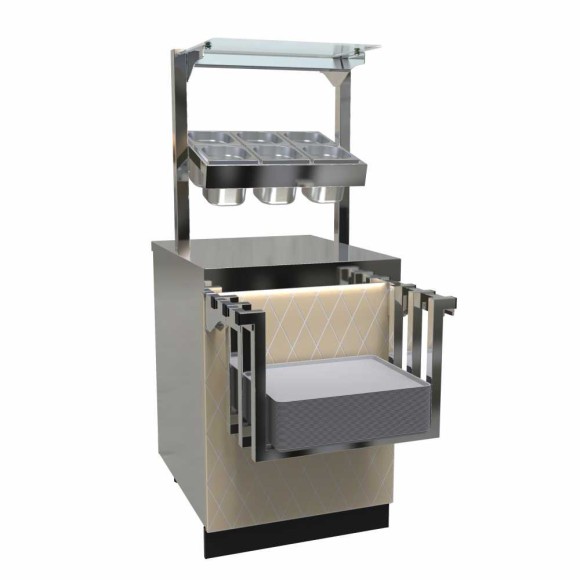 Прилавок для столовых приборов и подносов с хлебницей ПСПХ-70Е, 600 мм