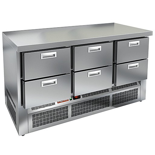 GNE 222/TN О З стол охл. (-2+10), островн., с зад.стенкой из нерж., 6 ящиков, 1485х700х850мм