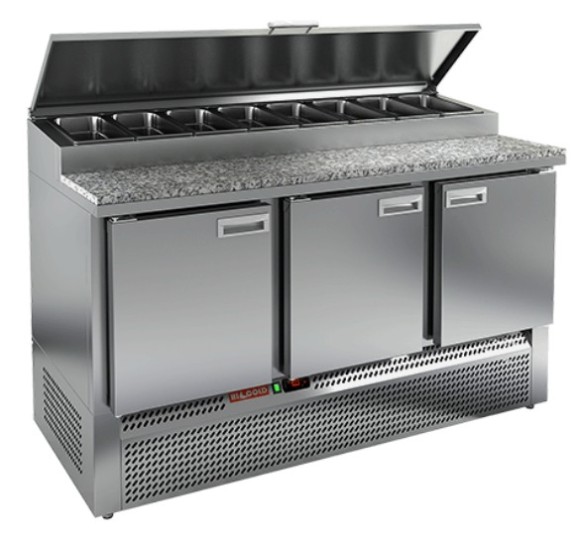 PZE1-111/GN (1/3H) КАМЕНЬ стол для пиццы охл.(+2+10), 3 двери, 1485х700х850мм, глуб.камен.раб.пов. PZE1-111/GN (1/3H) КАМЕНЬ стол для пиццы охл.(+2+10), 3 двери, 1485х700х850мм, глуб.камен.раб.пов.