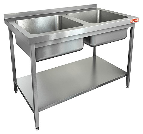 НСО2М-12/6БП ЭН стол-моечная ванна, 2 секц., (500х400х250), (нерж.угол), HICOLD RUS
