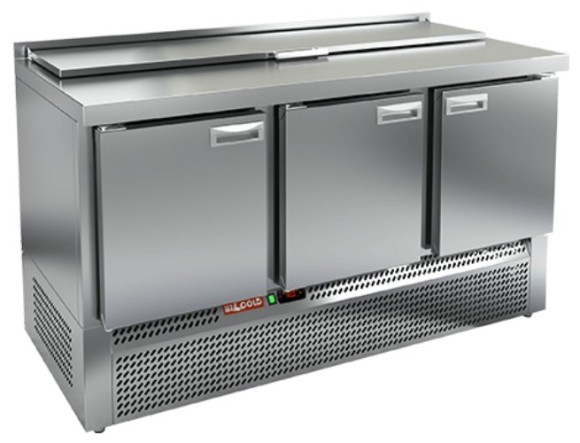 SLE1-111SN (1/3) стол для салатов  охл.(+2+10), 3 двери, 1485х600х850мм, ниж.распол.агрегата, HICOLD