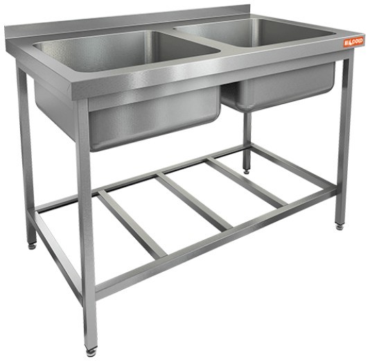 НСО2М-12/7БР ЭН стол-моечная ванна, 2 секц. (500х500х300), (нерж.угол.), HICOLD RUS