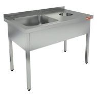 НДСО1М-12/7БЛ стол-моечная ванна левая, 1 секц. (500х500х300), с правым крылом стола для отходов