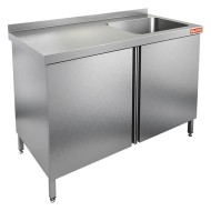 НСЗ1М-10/7БП стол с ванной  моеч. 1 секц. (500х500х300) справа, закрыт., распаш двери, HICOLD RUS