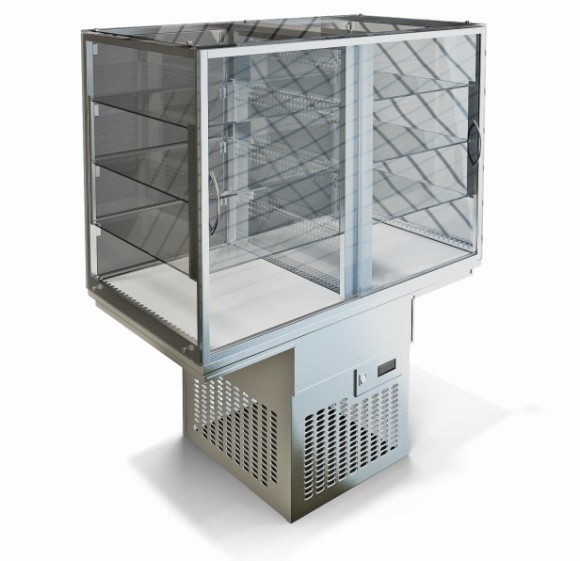 Витрина охлаждаемая, корпус закалённое стекло толщиной 8 мм,  ВО-1355Д