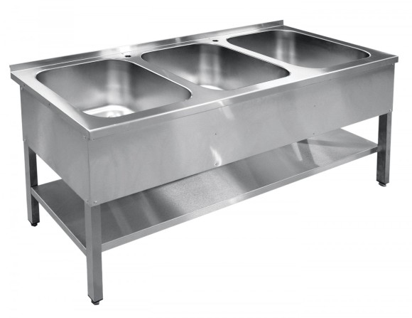 Ванна моечная Abat ВМП-7-3-5 РН 3-секц., нерж., разб. с полкой Ванна моечная Abat ВМП-7-3-5 РН 3-секц., нерж., разб. с полкой