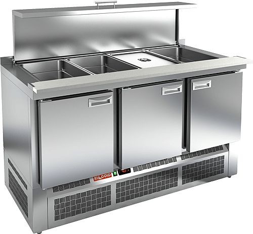 SLE3-111GN С КРЫШКОЙ стол для салатов, охл. (+2+10), 3 двери, 1485х700х850мм, ниж.распол.агрегата