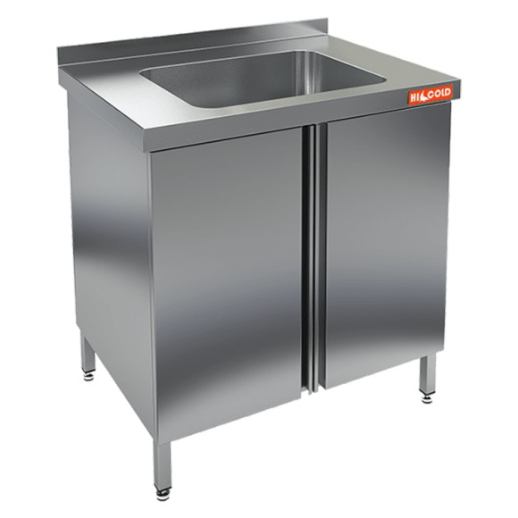 НСЗ1М-8/7Б стол с ванной  моеч. 1 секц. (500х500х300), закрыт., распаш двери, HICOLD RUS