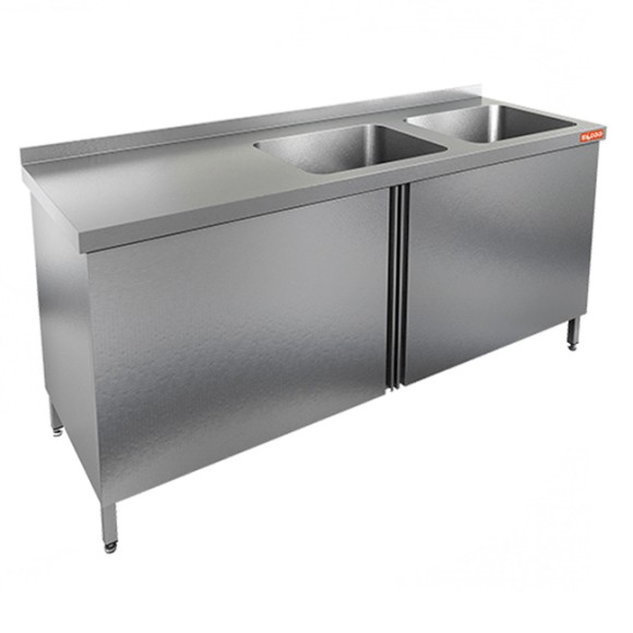 НСЗ2М-15/6БП стол с ванной  моеч. 2 секц. (500х400х250) справа, закрыт., распаш двери, HICOLD RUS