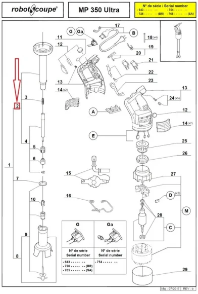Нога в сборе 39332 для ручного миксера (гомогенизатора) т.м. Robot Coupe, серии МР Нога в сборе 39332 для ручного миксера (гомогенизатора) т.м. Robot Coupe, серии МР