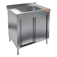 НСЗК1М-8/7Б стол с ванной  моеч. 1 секц. (500х500х300), закрыт.,двери-купе, HICOLD RUS