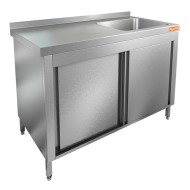 НСЗК1М-9/7БП стол с ванной  моеч. 1 секц. (500х500х300) справа, закрыт., двери-купе, HICOLD RUS