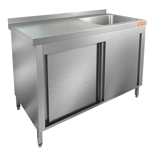 НСЗК1М-9/7БП стол с ванной  моеч. 1 секц. (500х500х300) справа, закрыт., двери-купе, HICOLD RUS