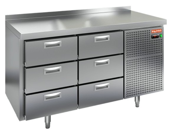 GN 33/TN стол охл.(-2+10), 6 выдвиж. ящиков, 1390х700х850мм, HICOLD RUS